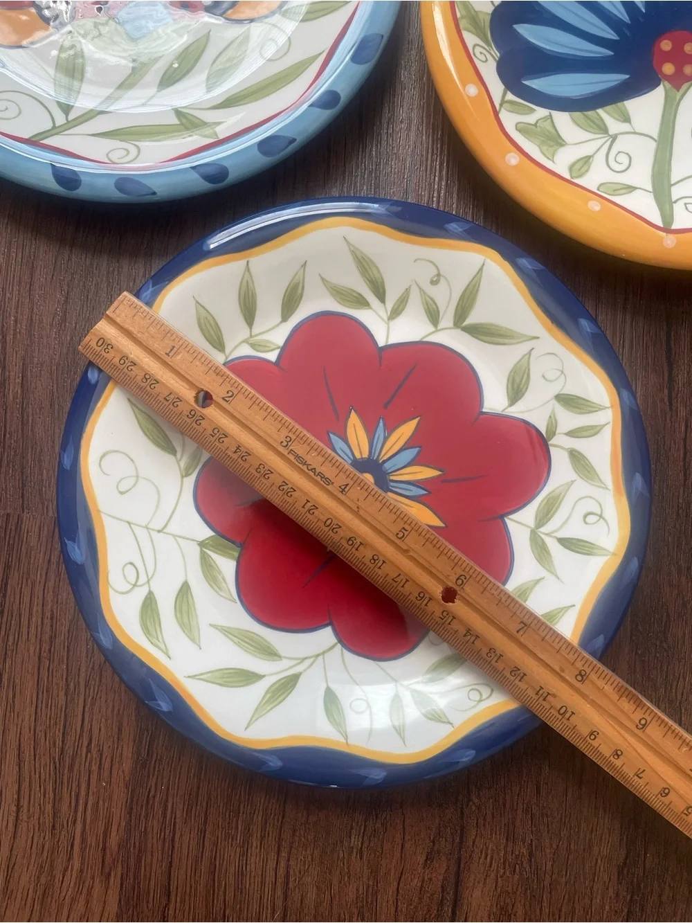 Pier 1 READ Handpainted Earthenware Floral Pattern Set of 3 8” Salad Plates